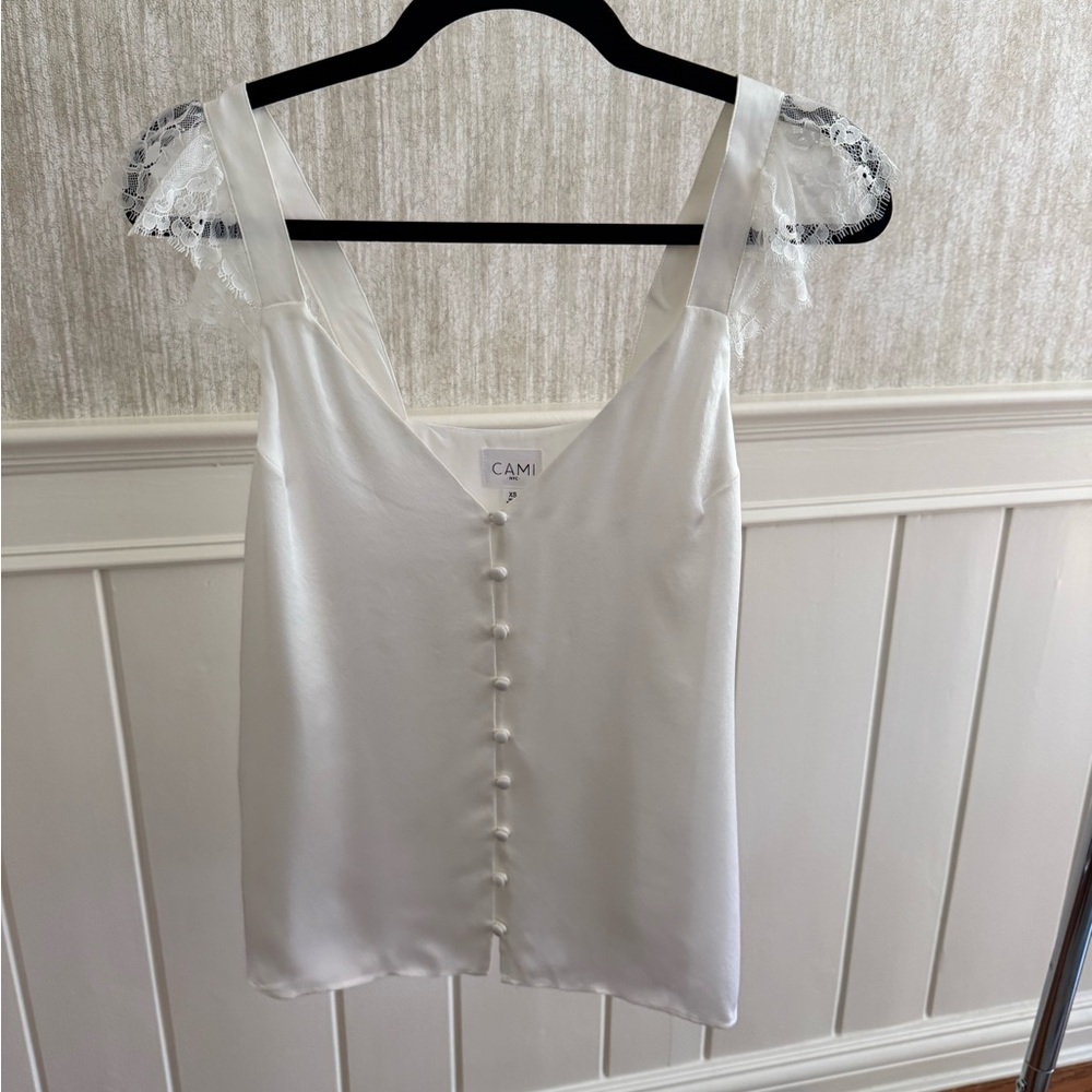 Cami NYC White Ruffled Sleeveless Blouse